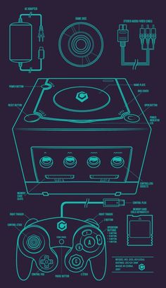 a blueprint drawing of a turntable and controller for the nintendo wii game system