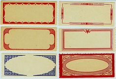 several different types of stamps with red, white and blue designs on each one side