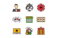 casino and gambling related items are depicted in this illustration