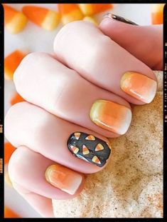 18 Pink Halloween Nails For Spooky Elegance Halloween Candy Corn Nails, Candy Corn Nail Art, Candy Corn Nails Halloween, Candy Corn Nail Designs, Halloween Nails Candy Corn, Corn Nails, Pink Halloween Nails, Pumpkin Nail Designs, Halloween Nails Ideas