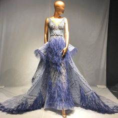 Blue Beaded Feather Mermaid Evening Dress with Elegant Overskirt - Women's Party Couture Gown 2024 Luxury Embellished Blue Gown, Beaded Feather, Dreamy Gowns, Couture Gown, Mermaid Silhouette, Mermaid Evening Dresses, Couture Gowns, Ladies Party, Dress 100