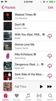 the music player on an iphone is showing different tracks and other things to play with