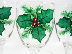 Christmas Painted Wine Glasses, Pebeo Porcelaine 150, Christmas Hand Painted