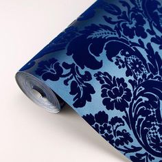 Shadow Damask Wallpaper in Blue from the Moonlight Collection by Brewster Home Fashions Dark Blue Rooms Bedroom, Blue Velvet Wallpaper, Wallpaper Shadow, Dark Blue House, Gothic Farmhouse, Floral Mural, Wallpaper In Blue, Brewster Wallpaper, Brewster Wallcovering