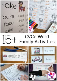 five different activities to teach cvce word families with pictures and words that are in the same