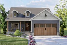 this is an artist's rendering of a two - story house with garages