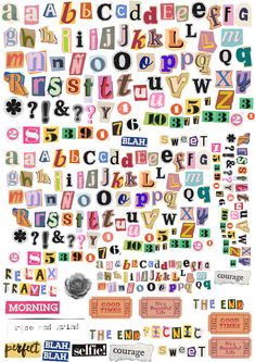 the alphabet is made up of different types of letters, numbers and words in various colors