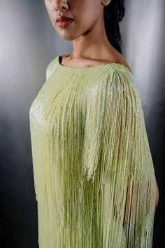 Lime green dress in tulle base with fringe details and a deep back. - Aza Fashions Short Dress For Women, Short Dress Women, Lime Green Dress, Green Tulle, Short Fringe, Dresses Short, Dress For Women, Women Dresses, Aza Fashion