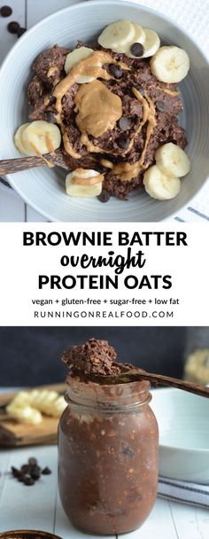 chocolate peanut butter overnight protein oats in a bowl