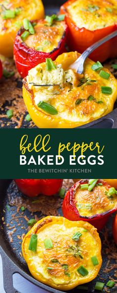 bell pepper baked eggs in a cast iron skillet