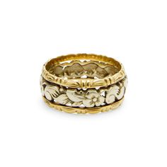 Antique 14K Yellow Gold Flower Engraved Wedding Band | Fred Leighton Wedding Band Thick, Fred Leighton Jewelry, Flower Wedding Band, Engraved Wedding Band, Contemporary Wedding Rings, Fred Leighton, Wedding Band Engraving, Vintage Jewelry Antique, Wedding Band Styles