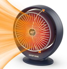 an orange and black electric fan with the words, it's time to go home