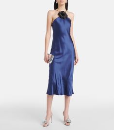 Dressy Satin Midi Dress For Dinner, Luxury Silk Maxi Dress For Cocktail Occasions, Luxury Silk Maxi Dress For Cocktail Events, Formal Bias Cut Midi Evening Dress, Bias Cut Satin Knee-length Dress, Formal Bias Cut Midi Length Evening Dress, Luxury Silk Maxi Dress For Party, Satin Bias Cut Knee-length Dress, Chic Silk Midi Dress For Wedding