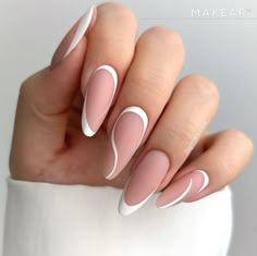 White And French Nails, White Almond Nails, Twisted Hair, Ombre Nail Designs, Work Nails, Almond Nail, Birthday Nails, Chic Nails, French Manicure