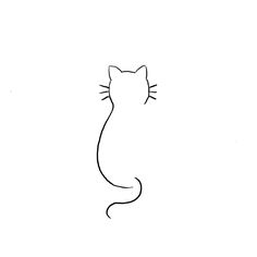 a black and white drawing of a cat's head with its tail curled up