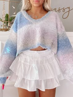 Snow Day Sweater | Sassy Shortcake | sassyshortcake.com Blue Soft Knit Cropped Sweater For Spring, Cozy Blue Cropped Sweater For Spring, Sassy Shortcake, Preppy Tops, School Dance Dresses, Diy Clothes Videos, Prep Style, Crazy Outfits, Cute Lazy Day Outfits