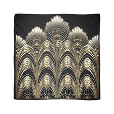 a black and gold wall hanging with an art deco design