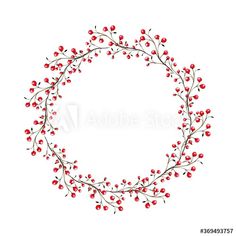 a round frame with red berries and branches