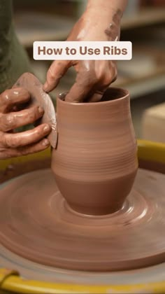 a person making a pot on a potter's wheel with the words how to use ribs above it