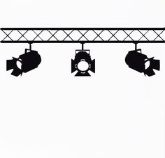 three spotlights are hanging from the ceiling in front of a white background with black silhouettes