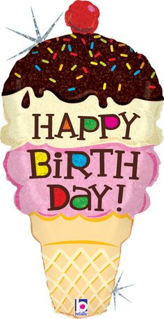 33 Birthday Ice Cream Cone Foil Balloon (PKGD) by Betallic Birthday Graphics, Birthday Ice Cream, Birthday Image, 33rd Birthday, Birthday Pics, Cream Design