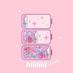 three pink pill boxes with different designs on the top and bottom, one is filled with candy