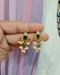 Gutta Pusalu Earrings Gold, 3 Grams Gold Earrings Indian Latest, Nallapusalu Earrings, Black Beads Ear Rings Gold, Green Beads Jewellery Designs, Ear Tops Design, Gold Earrings Designs New Model, Gold Studs Earrings Indian, Earrings Gold Indian