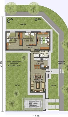 the floor plan for a house with two floors and an attached kitchen, living room and dining