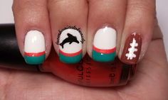 Miami Dolphins Football manicure Football Manicure, Dolphins Nails, Miami Dolphins Nails, Sport Nails, Dolphins Quotes, Super Bowl Nails, Nfl Nails, Dolphin Nails, Football Nail Designs