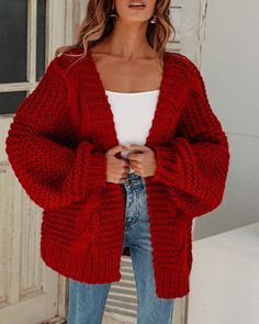 Red Oversized Cardigan, Winter Typ, Trendy Fall Outfits, Red Cardigan, Cardigan Outfits, Cute Fall Outfits, Plus Size Sweaters, Red Outfit, Solid Clothes