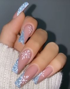 Blue Christmas Nails, Thanksgiving Nails, Sparkle Nails, Acrylic Nails Coffin Short, Xmas Nails