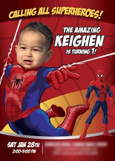 a spiderman birthday party card for a boy