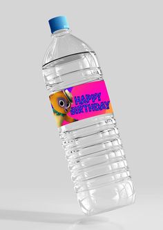 a bottle of water with a happy birthday label on it