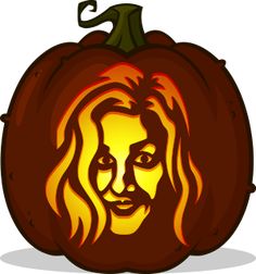 a carved pumpkin with a woman's face on it