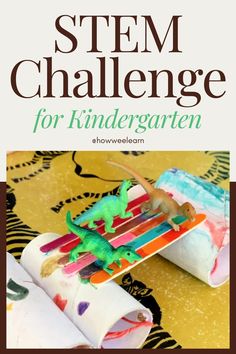 Children absolutely love a challenge. Just using the word "challenge" can get them super excited to dive into whatever learning experience you set up for them! This activity—from the Dinosaur unit in Kindergarten at Home—is no different. Your child will have an absolute blast with this bridge building STEM challenge! Bridge Building STEM Challenge for Kindergarten Kindergarten Stem Challenges, Steam Activities Elementary, Kindergarten At Home, Brain Gym For Kids, Kindergarten Stem, Educational Activities For Preschoolers, Preschool Stem