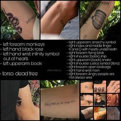 many different tattoos are shown on the arm and back of people's arms, both with