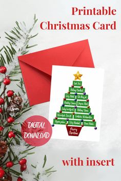 a christmas card with the words, printable christmas card with inserts on it