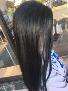 Dark brown hair with non bleached blue highlights Dark Brown Hair With Blue Tint, Blue Streak In Hair, Blue And Dark Brown Hair, Streaks On Brown Hair, Light Blue Highlights In Brown Hair, Dark Blue Highlights In Brown Hair, Dark Brown Hair With Blue Highlights, Blue Streaks In Brown Hair