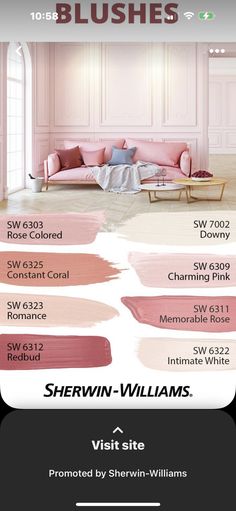 the color scheme for sheryln - williams's new paint collection is shown in pink