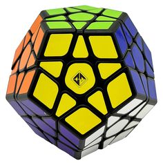 a rubik cube is shown with different colors and shapes on the sides, including one black