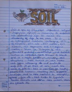 a piece of paper with writing on it that says soil and two hands holding an apple