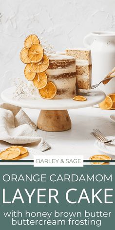 orange cardamom layer cake with honey brown butter butter buttercream frosting