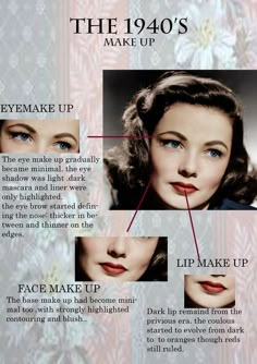 Maquillage Pin Up, 40s Makeup, Vintage Makeup Looks, 1940s Hairstyles, Retro Makeup, Simple Eye Makeup, Vintage Makeup, 1940s Fashion