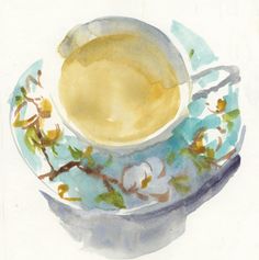 a watercolor painting of a tea cup and saucer