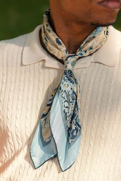 Inspired by Naples' ancient history and scenic beauty, this scarf showcases timeless artistry and handmade excellence, enhancing your style with Italian sophistication. The classic neckerchief size: Approx. 27" x 27". A comfortably large size that fits most men, unlike smaller bandanas. 100% silk twill: A soft, silky fabric traditionally used in men's tailoring for its look and its drape. Characterized by a diagonal weave which makes it very durable. Hand rolled hems: For the ultimate in luxury Mens Scarf Fashion, Silk Scarf Outfit, Scarf Aesthetic, Mens Silk Scarves, French Costume, Mens Scarf, Bandanas Men, Create Business, Silk Scarf Hair