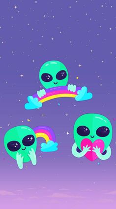 an alien with two rainbows in their hands and one is holding a pink heart