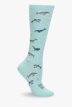 Nurse Mates Save the Whales Women's Compression Socks, Nursing Gifts Nurse Compression Socks, Light Gradient, Nurse Socks, Hospital Socks, Nursing Gifts, Aesthetic Socks, Medical Shoes, Womens Compression Socks, Save The Whales