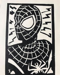 a black and white drawing of a spider man