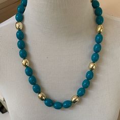 Beautifully Made With Substantial Size Beads Of A Deep Teal And Gold Tone Working Clasp Jean Art, Gold Beaded Necklace, Painted Jewelry, Beads Jewellery, Hand Painted Jewelry, Beaded Jewelry Designs, Beautifully Made, Gold Bead Necklace, Teal And Gold