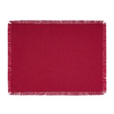 a red rug with fringes on it